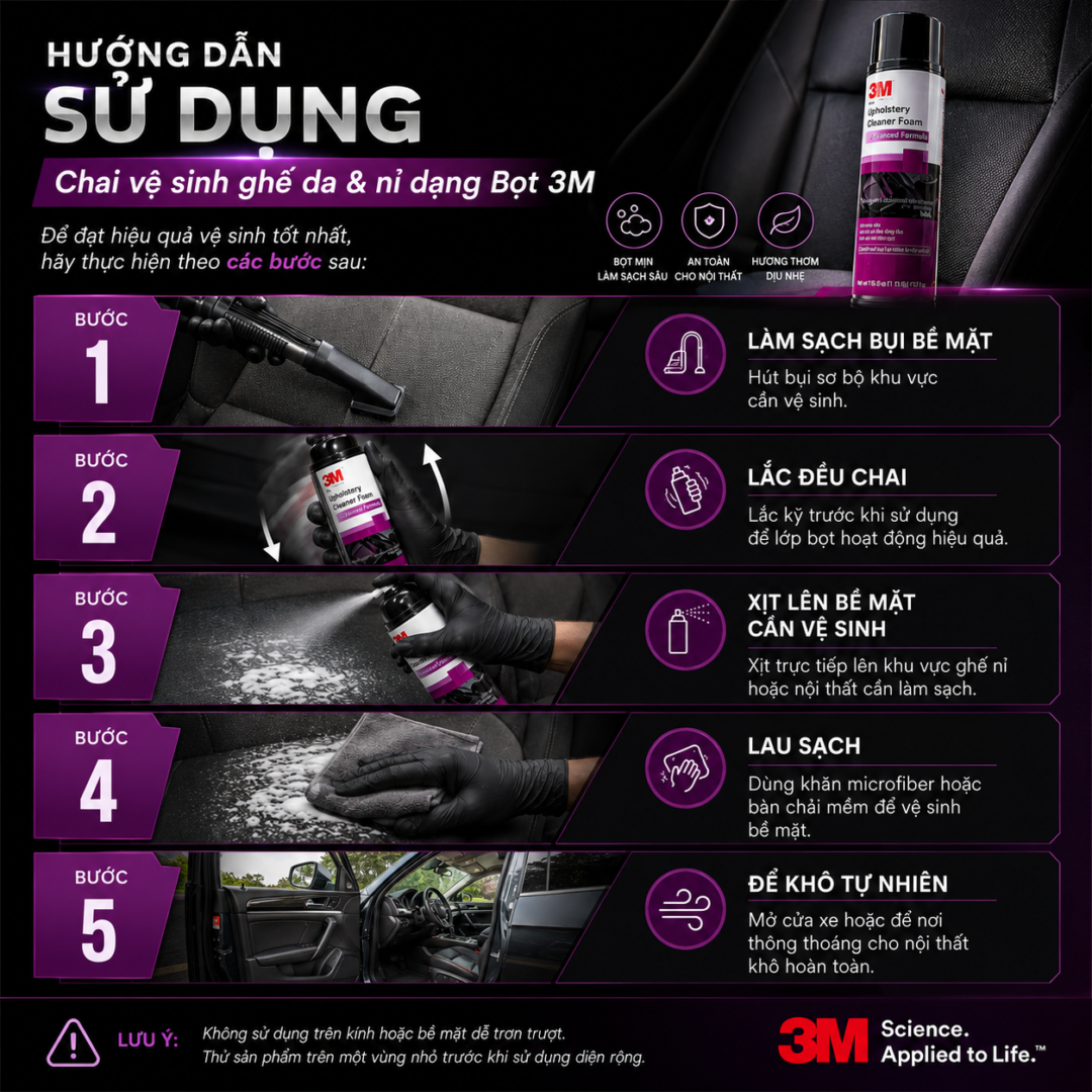 Chai vệ sinh ghế da & nỉ dạng Bọt 3M