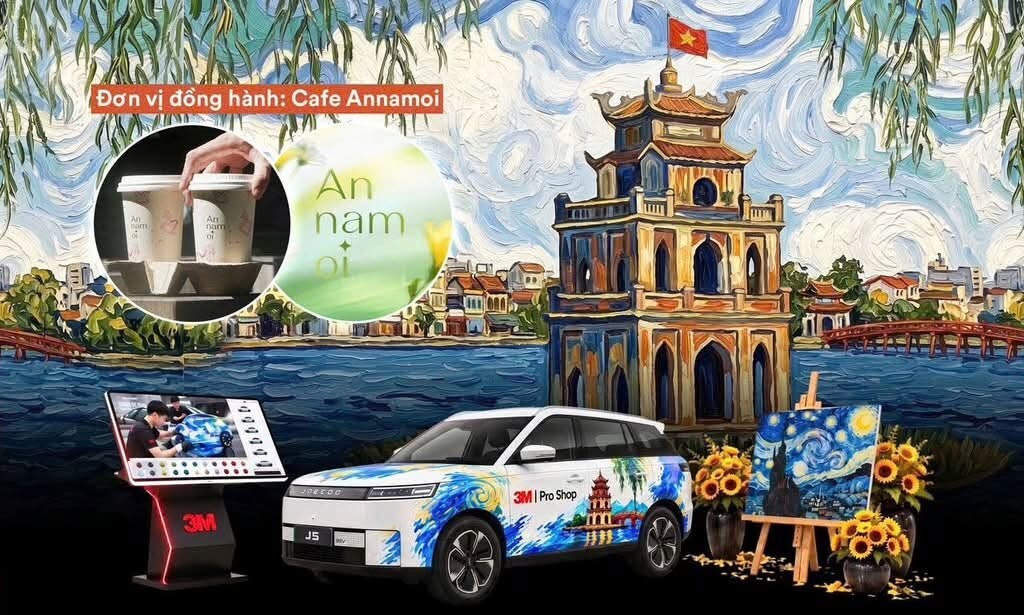 Xe phủ họa tiết Tháp Rùa phong cách Van Gogh và khu trải nghiệm chọn màu 3M